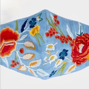 NEW Johnny Was Light Wash Denim Embroidered Mask